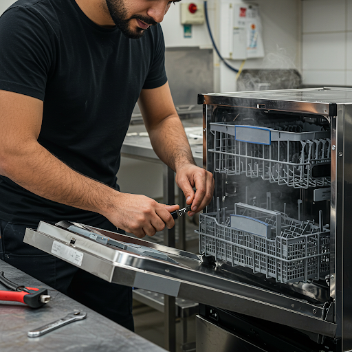 فني صيانة غسالات دايو المُعتمد يُجري إصلاحًا دقيقًا باستخدام قطع غيار أصلية، مع ظهور رقم الخط الساخن دايو 19224 لطلب خدمة سريعة في مصر.